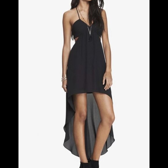 Express Cut Out High-Low Hem Black Dress NWT - Picture 1 of 12